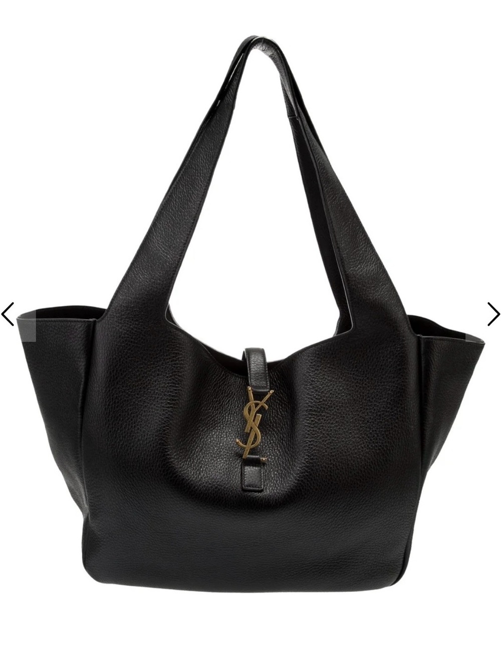 Yves Saint Laurent style Black Pebbled Leather Tote with Gold YSL Logo - Picture 8 of 9
